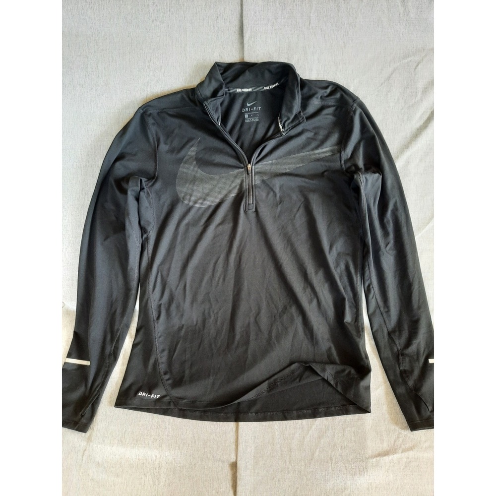 Nike Dri-Fit Running Mens Medium Swoosh Big Art Logo Quarter Zip Outdoor Sweater